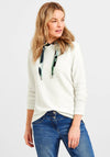 Cecil Ribbed Ribbon Brim Hooded Sweater, Vanilla