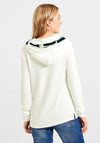 Cecil Ribbed Ribbon Brim Hooded Sweater, Vanilla