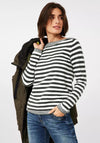 Cecil Striped Knit Sweater, Khaki & White