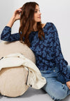 Cecil Leaf Print Top, Navy & Blue