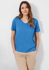 Cecil Rounded V Neck T-Shirt, Marina Blue