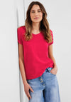 Cecil Rounded V Neck T-Shirt, Strawberry Red