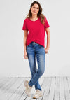 Cecil Rounded V Neck T-Shirt, Strawberry Red