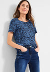 Cecil Floral Print T-Shirt, Deep Blue