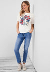 Cecil Sequin Floral Graphic T-Shirt, Vanilla White