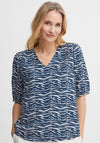 Fransa Tiger Print Pattern Top, Navy