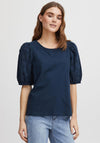 Fransa Mae Puff Sleeve T-Shirt, Navy