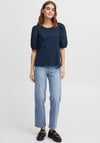 Fransa Mae Puff Sleeve T-Shirt, Navy