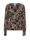 Ichi Animal Print Wrap Top, Tan & Black