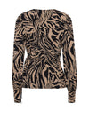 Ichi Animal Print Wrap Top, Tan & Black