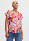 Ichi Marble Print Top, Pink Multi