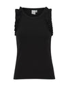 Ichi Ruffle Trim Sleeve Vest Top, Black