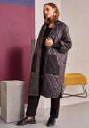 Naya Button Side Quilted Long Coat, Black