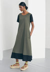 Naya Contrast Trim Smock Maxi Dress, Khaki & Black