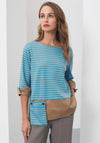 Naya Striped Contrast Hem Top, Vivid Blue