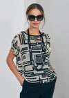 Naya Rectangle Print Top, Linen & Black