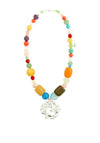 Pilgrim Smile Statement Beaded Necklace, Silver Rainbow Multi