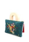 Powder Doe with Toadstools Velvet Zip Pouch, Teal