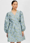 Selected Femme Aliana Floral Wrap Dress, Blue Heron