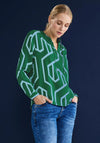 Street One Geo Print Tie Blouse, Dark Brisk Green