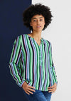 Street One Striped Notch Neck Blouse, Brisk Green Multi