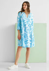 Street One Leaf Print Linen Tunic Dress, Light Splash Blue
