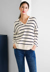 Street One Stiped Polo Collar Jumper, Beige & Navy