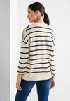 Street One Stiped Polo Collar Jumper, Beige & Navy