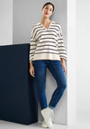 Street One Stiped Polo Collar Jumper, Beige & Navy