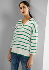 Street One Stiped Polo Collar Jumper, Beige & Green