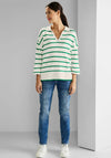 Street One Stiped Polo Collar Jumper, Beige & Green