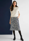 Street One Satin Leopard Print Midi Skirt, Deep Blue