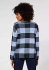 Street One Check Print Knit Sweater, Cozy Blue