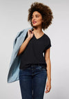 Street One V Neck Ribbed Top, Black