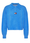 Tommy Jeans Womens Furry Polo Sweater, Deep Sky Blue