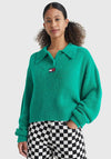 Tommy Jeans Womens Furry Polo Sweater, Green