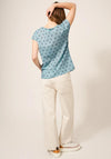 White Stuff Rae Printed Organic Cotton Top, Teal