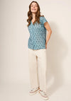 White Stuff Rae Printed Organic Cotton Top, Teal