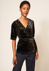 White Stuff Isabelle Velvet Wrap Top, Black & Gold