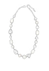 Absolute Silver Opal Rectangular and White Pearl Necklace, N2087SL