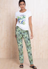 Bianca Siena Tropical Leaf Print Zip Detail Trousers, Green Multi