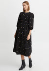 b.young Embroidered Floral Midi Dress, Black