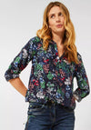 Cecil Floral Half Button Blouse, Deep Blue