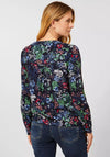 Cecil Floral Half Button Blouse, Deep Blue