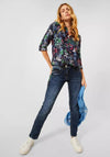 Cecil Floral Half Button Blouse, Deep Blue