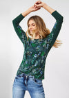 Cecil Floral & Solid Mix Print T-Shirt, Ponderosa Pine Green