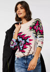 Cecil Ikat Print Fine Oversize Sweater, Beige Multi