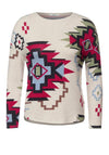 Cecil Ikat Print Fine Oversize Sweater, Beige Multi