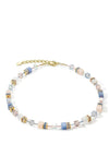 Coeur De Lion GeoCube Iconic Necklace, Light Blue & Gold