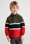 Mayoral Boys Long Sleeve Colour Block Polo, Goji